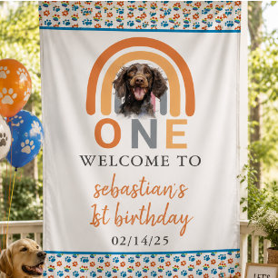 Lona Fiesta de cumpleaños número 1 con perro adorable e