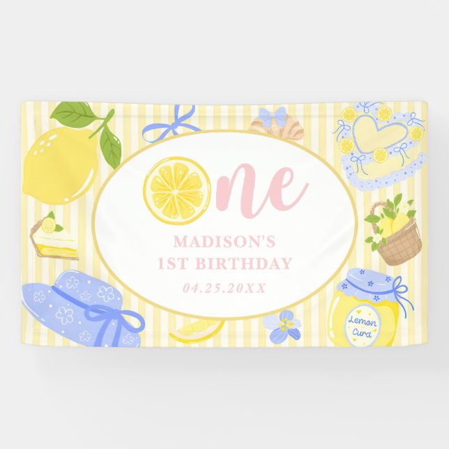 Lona Fiesta de cumpleaños número 1 de limonada de veran (Horizontal)
