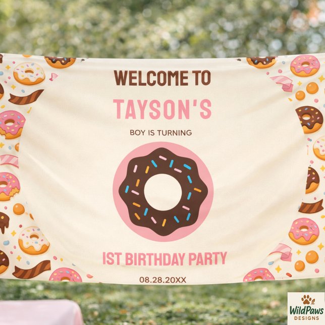 Lona Fiesta de cumpleaños número 1 de Sweet One Donut | (Sweet One Donut 1st Birthday Party | Cute Donut Banner
)