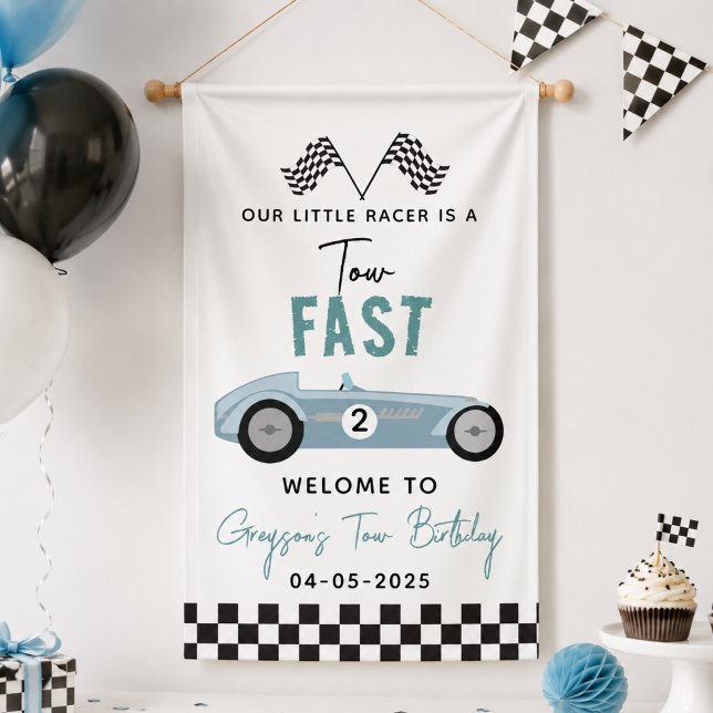 Lona Fiesta de cumpleaños número 2 de Niño de Coche de  (Two Fast Race Car Boy 2nd Birthday Party Banner
)