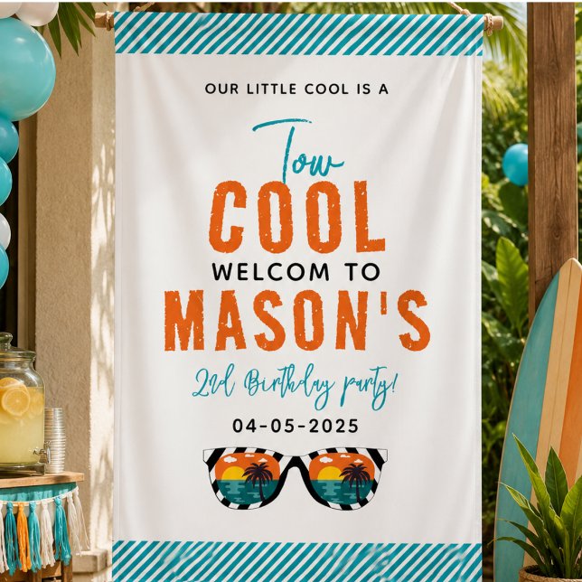 Lona Fiesta de cumpleaños número 2 de Two Cool Boy  (Two Cool Boy 2nd Birthday Party Banner)