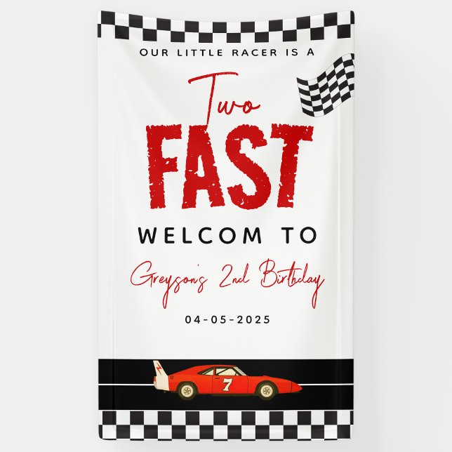 Lona Fiesta de cumpleaños número 2 del niño de dos coch (Two Fast Race Car Boy 2nd Birthday Party Banner
)