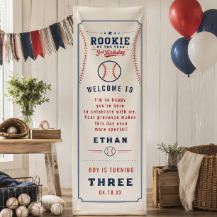 Lona Fiesta de cumpleaños número 3 de Béisbol Novato de