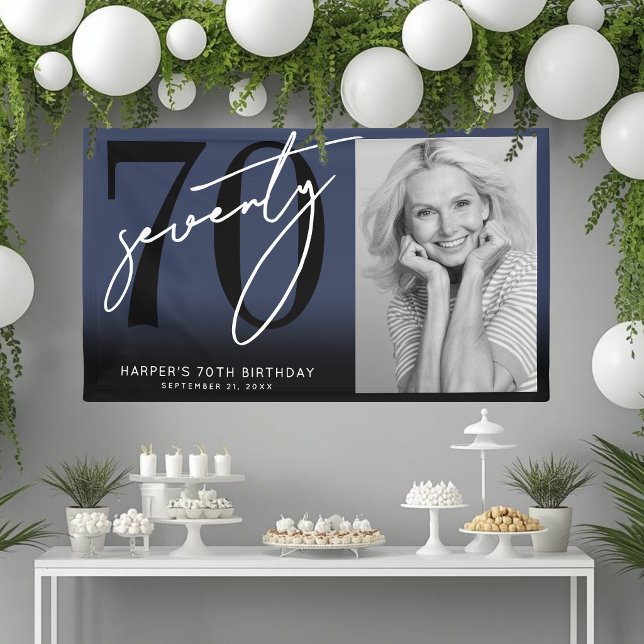 Lona Fiesta de cumpleaños número 70 azul marino (Navy Blue 70th Birthday Party Banner )