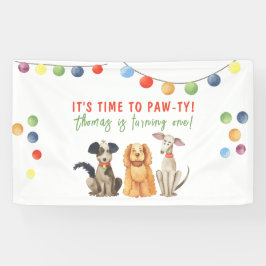 Lona Fiesta de cumpleaños número uno de perro acuarela