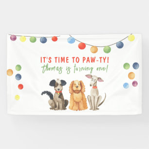 Lona Fiesta de cumpleaños número uno de perro acuarela