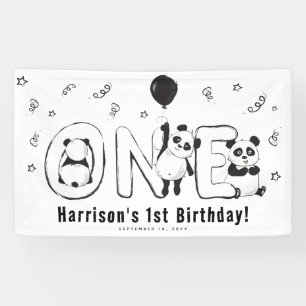 Lona Fiesta de cumpleaños número uno del panda moderna