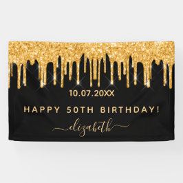 Lona Fiesta de cumpleaños oro negro purpurina brillo