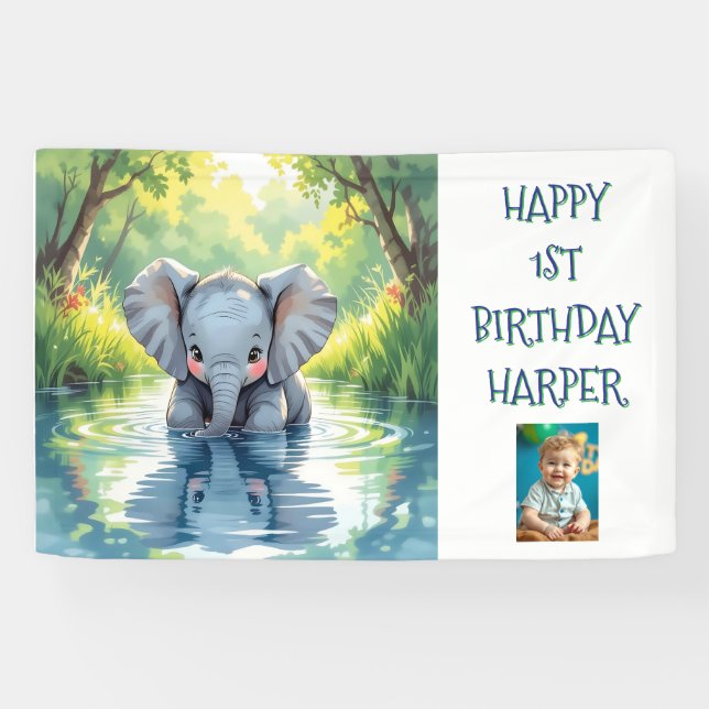 Lona Fiesta de cumpleaños personalizada con tema de ele (Horizontal)