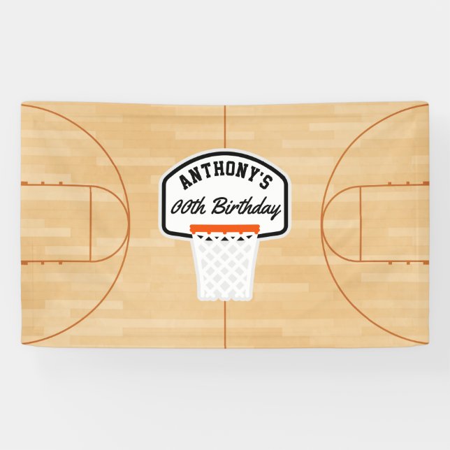 Lona Fiesta de cumpleaños personalizada de baloncesto (Horizontal)