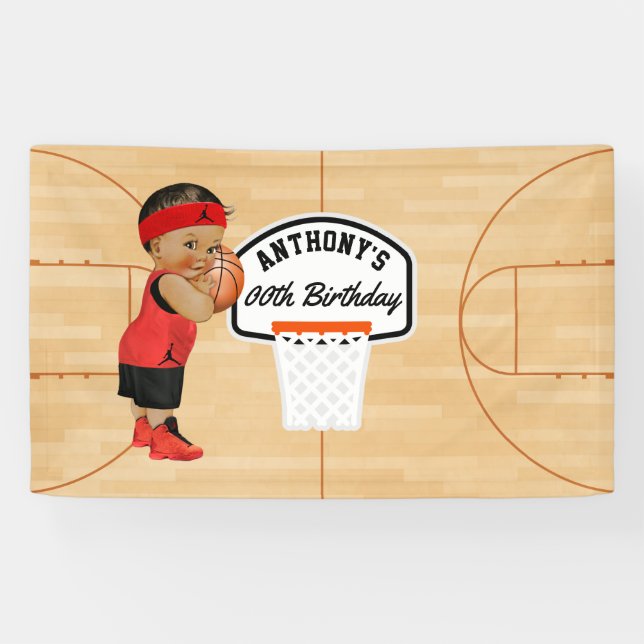 Lona Fiesta de cumpleaños personalizada de baloncesto (Horizontal)