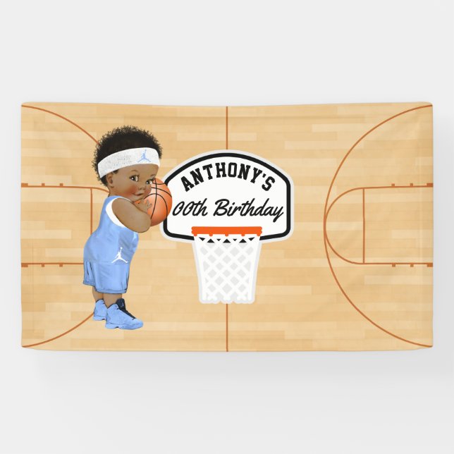 Lona Fiesta de cumpleaños personalizada de baloncesto (Horizontal)