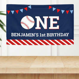 Lona Fiesta de cumpleaños personalizada de béisbol 1er 
