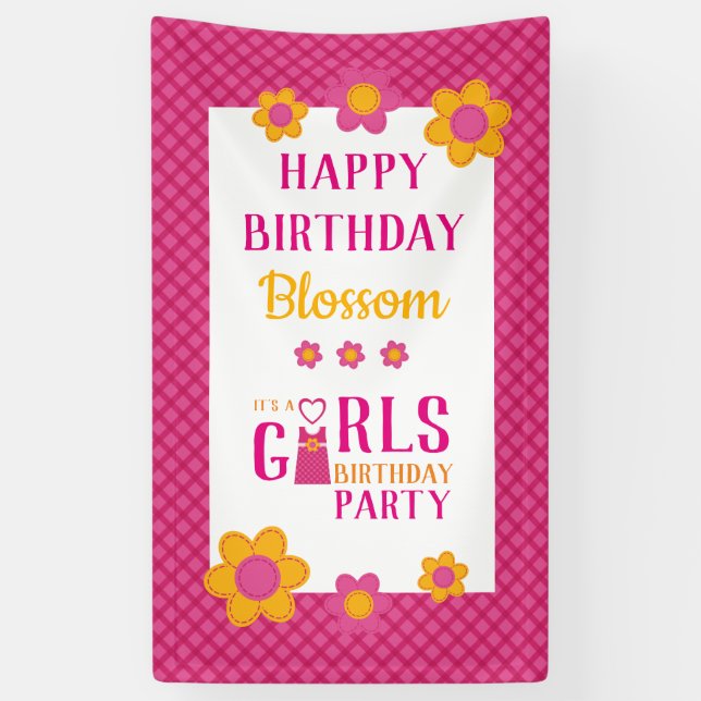 Lona fiesta de cumpleaños personalizada flora de primav (Vertical)