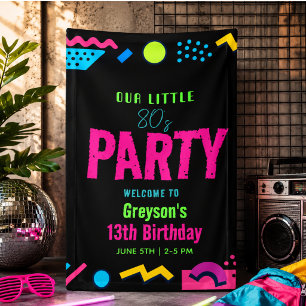 Lona Fiesta de cumpleaños personalizada retro neón años