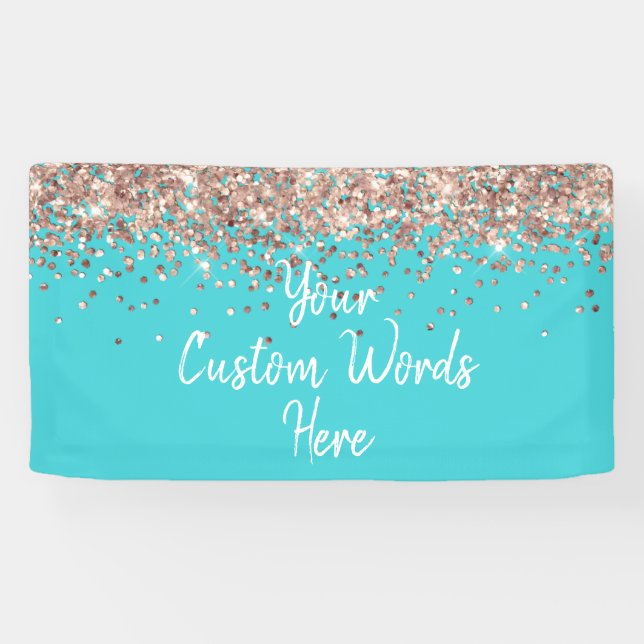 Lona Fiesta de cumpleaños personalizada turquesa azul r (Horizontal)