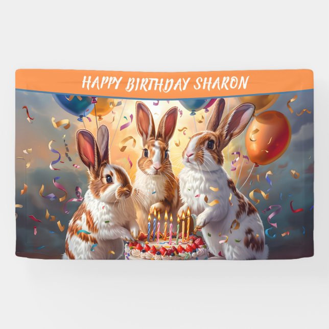 Lona Fiesta de cumpleaños por la noche de los conejos (Horizontal)