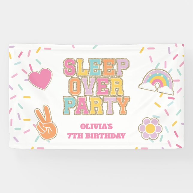 Lona Fiesta de Cumpleaños Preppy Patch Sleep Over Party (Horizontal)