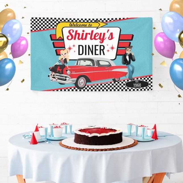 Lona Fiesta de Cumpleaños Retro con Comida Americana de (Retro Diner Banner)