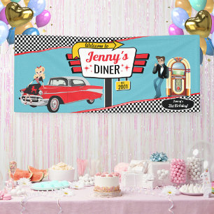 Lona Fiesta de Cumpleaños Retro con Comida de los 50 en