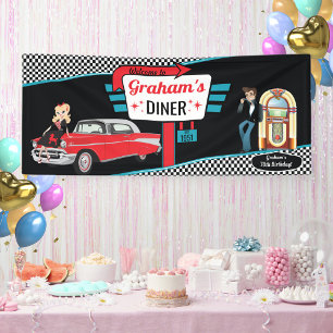 Lona Fiesta de Cumpleaños Retro con Comida Rápida de lo