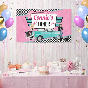 Lona Fiesta de Cumpleaños Retro Diner de los 50 con Coc