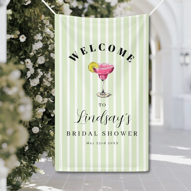 Lona Fiesta de Despedida de Soltera Cóctel con Raya Ver (Green Stripe Cocktail Bridal Shower Party Banner)