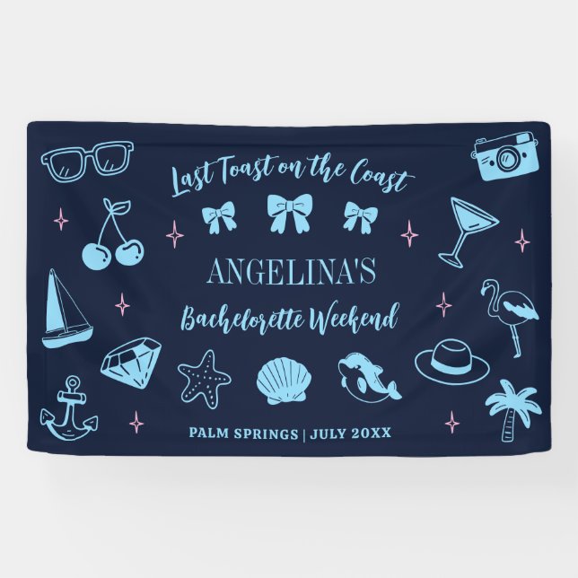 Lona Fiesta de Despedida de Soltera en la Playa Doodle (Horizontal)