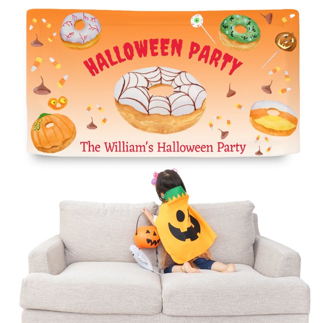 Lona Fiesta de dulces de Halloween Donut-licious con ac (A colorful, fun Halloween Banner you can personalize with your name or event details! )