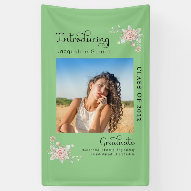 Lona Fiesta de fotografía 2022 de Modern Floral Graduat (Vertical)