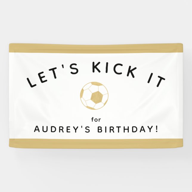 Lona Fiesta de fútbol Personalizado Rótulo oro y blanco (Horizontal)