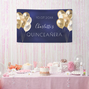 Lona Fiesta de globos de oro azul marino Quinceanera