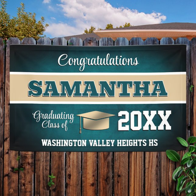 Lona Fiesta de Graduación Aqua Azul y Dorado (Subido por el creador)