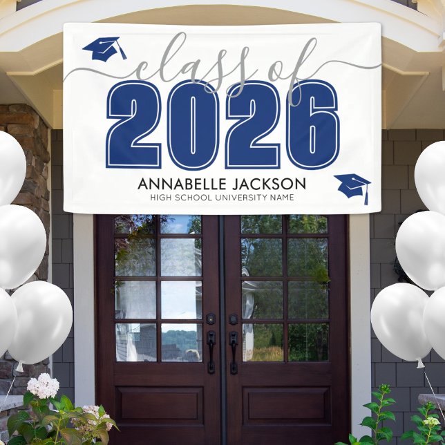 Lona Fiesta de Graduación Azul (Simple Class Of 2025 Blue Graduation Party Banner)