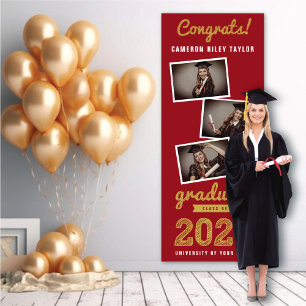 Lona Fiesta de Graduación Collage de Fotos Boceto Dorad