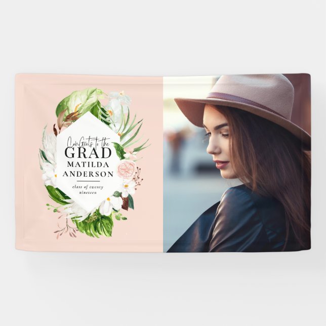 Lona Fiesta de graduación de fotos de follaje tropical (Horizontal)