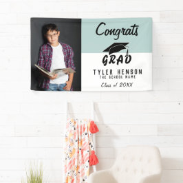 Lona Fiesta de Graduación Foto Azul Felicitaciones Grad