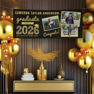 Lona Fiesta de graduación moderna 2026 Boceto dorado 3