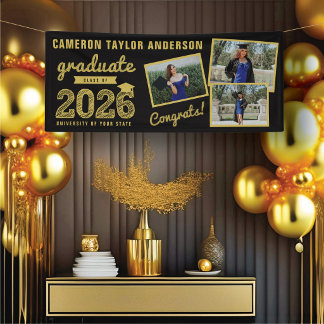 Lona Fiesta de graduación moderna 2026 Boceto dorado 3 