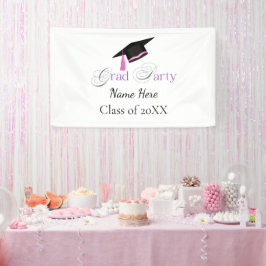 Lona Fiesta de Graduación Rosa con Nombre y Clase Perso