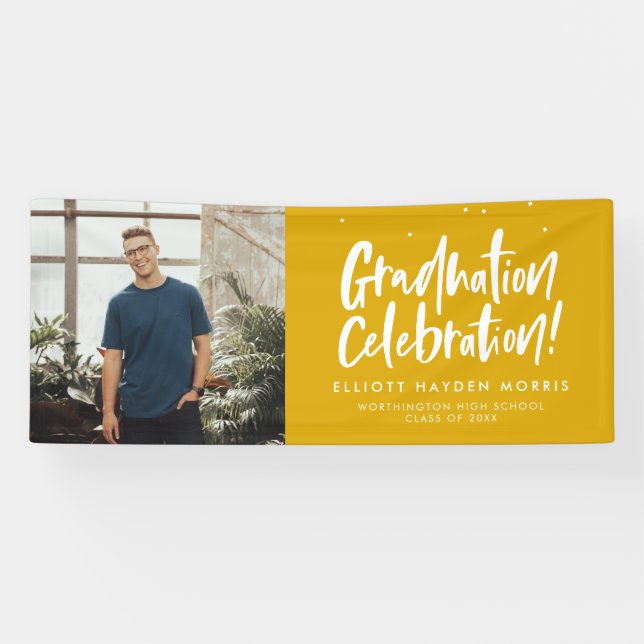 Lona Fiesta de graduación una foto divertida amarillo d (Horizontal)
