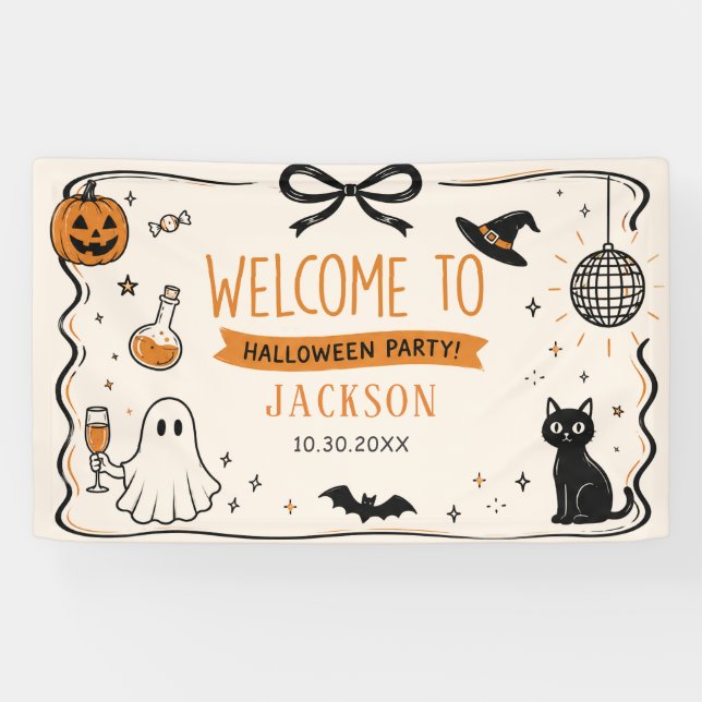 Lona Fiesta de Halloween de fantasmas (Horizontal)