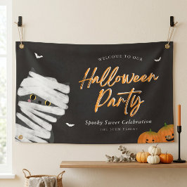 Lona Fiesta de Halloween del Gato Momia Adorable