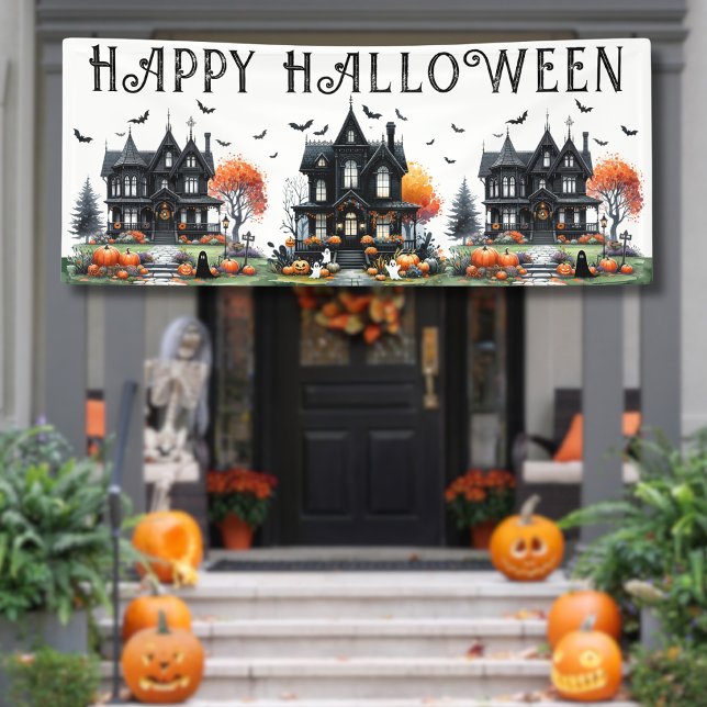 Lona Fiesta de Halloween en Casa Embrujada (Haunted House Halloween Party Banner)