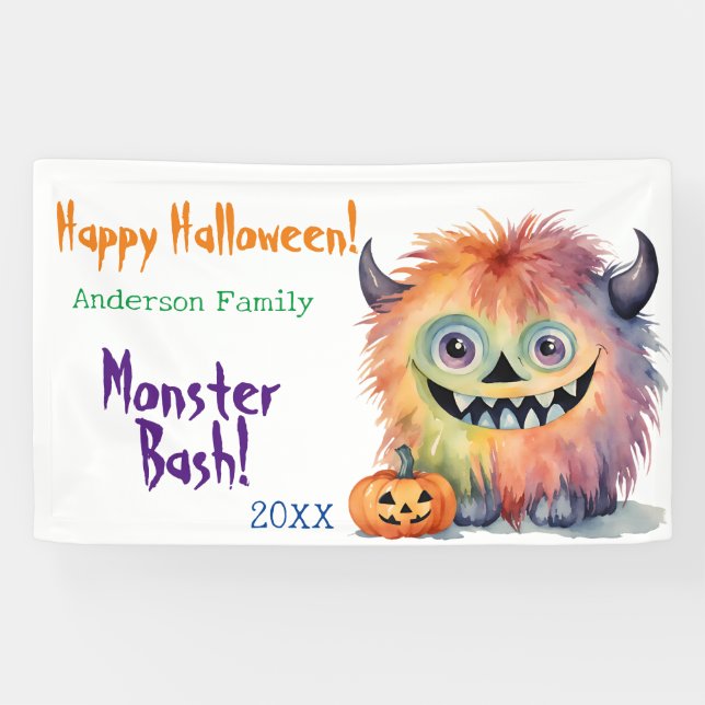 Lona Fiesta de Halloween personalizada de Monster Bash (Horizontal)
