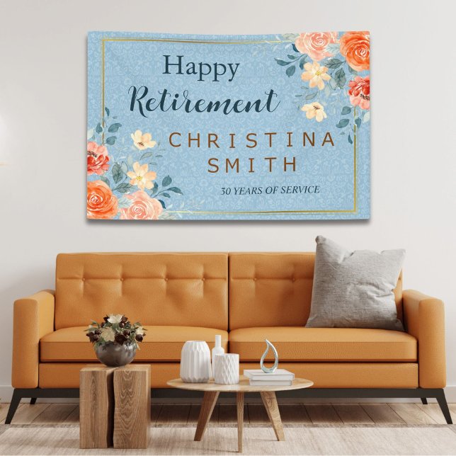 Lona Fiesta de Jubilación Moderno Elegante de Acuarela  (Modern Elegant Floral Watercolor Retirement Party Banner)