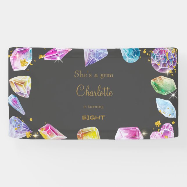 Lona Fiesta de la Gema de Cumpleaños Crystals Chica acu (Horizontal)