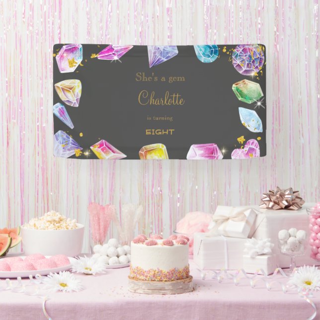 Lona Fiesta de la Gema de Cumpleaños Crystals Chica acu (Fiesta)