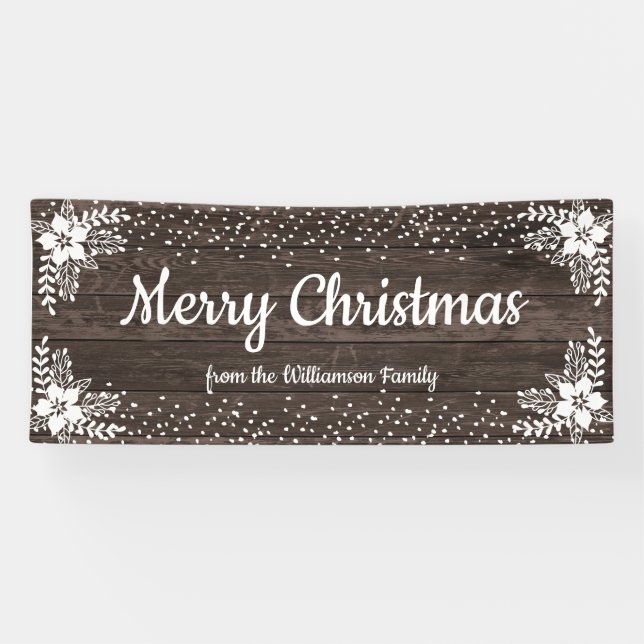 Lona Fiesta de Navidades de Nieve Floral, Personalizado (Horizontal)
