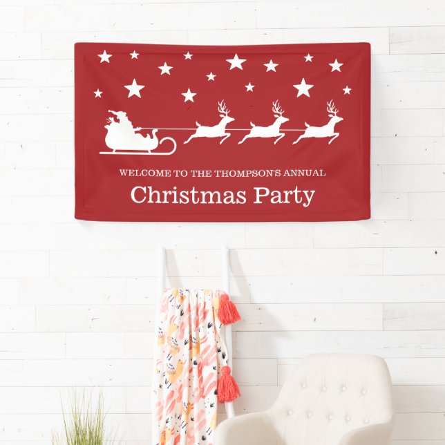 Lona Fiesta de Navidades de White On Red Santa Sleigh y (In situ)